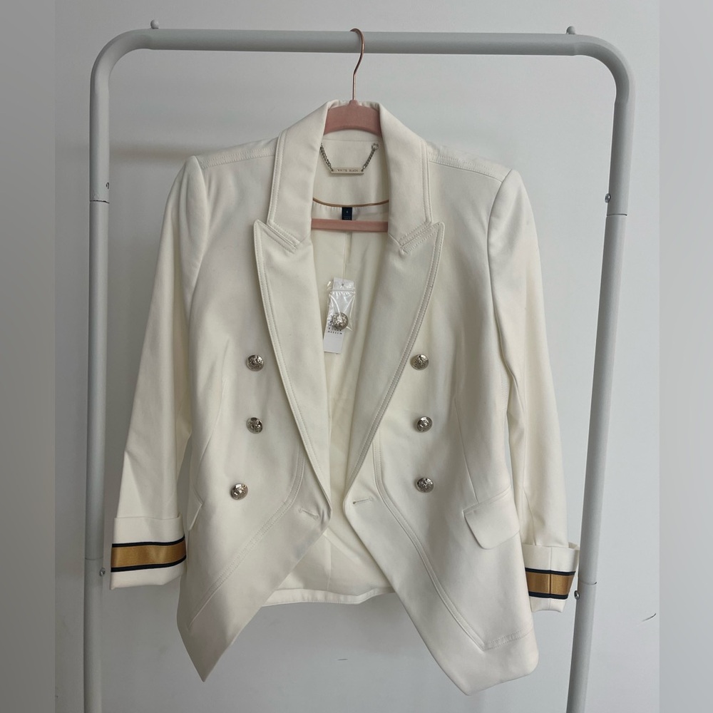 Chic Cream Blazer with Gold Details